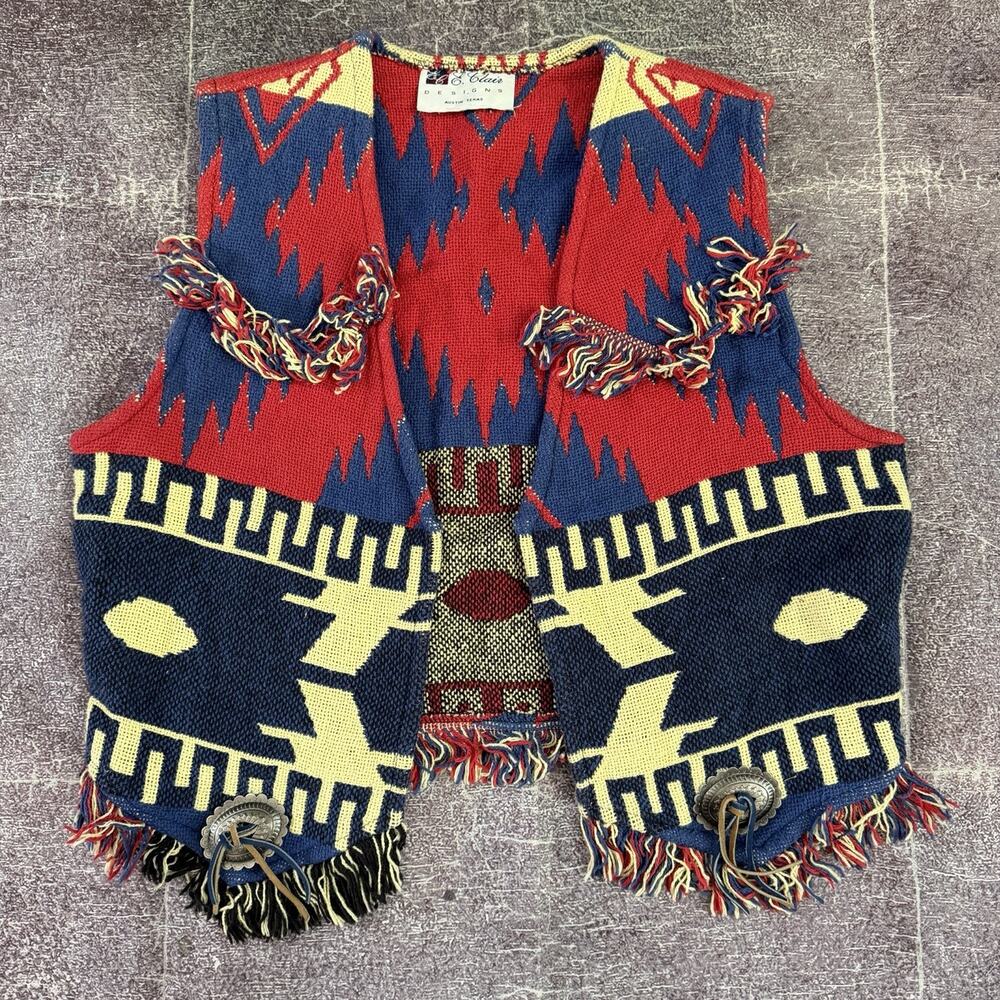 Women's Vintage 90s E Clair Designs Western Aztec Southwestern Blanket Vest Sz S